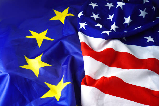 European Union and American flags next to each other