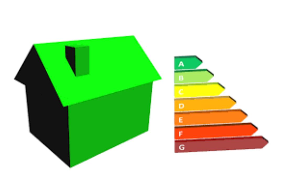 Graphic displays a literal green house and a temperature visual ranging from green to bright red