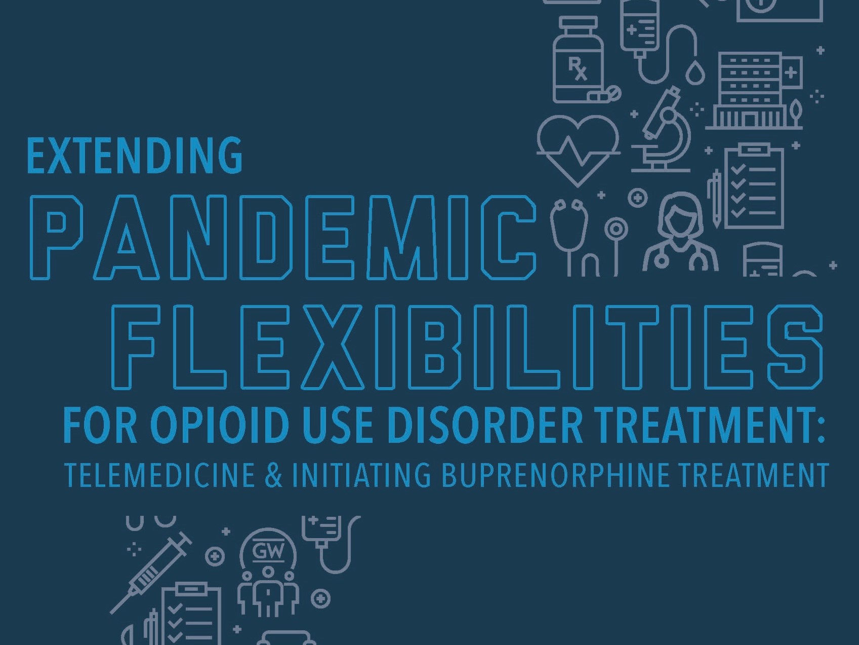 Graphic with the words "extending pandemic flexibilities for opiod use disorder treatment: telemedicine & initiating buprenorphine treatment