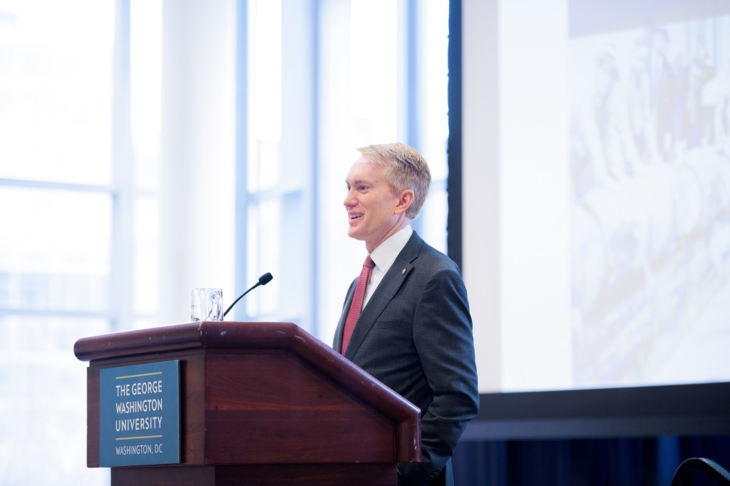Senator James Lankford at a podium