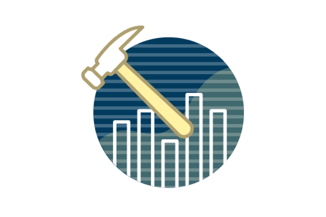 Created image featuring a hammer and bar charts in the background.
