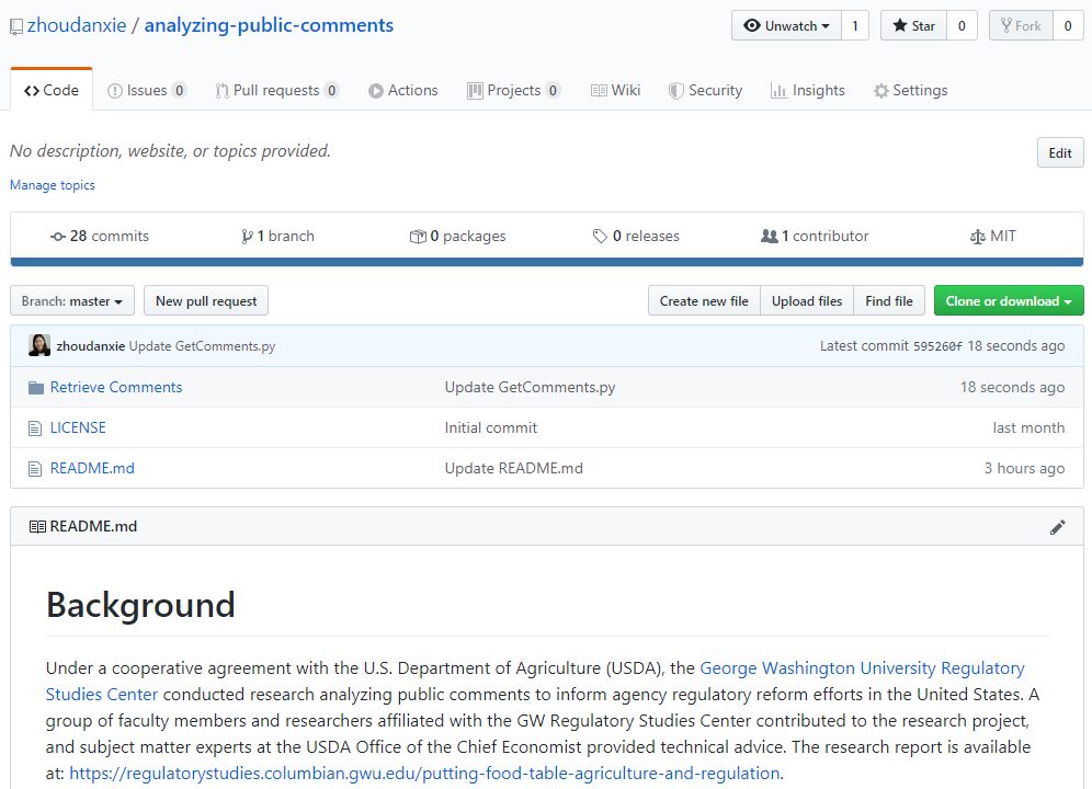 Screenshot of GITHUB page.