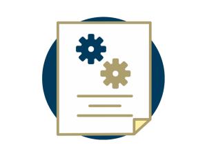 Image of a document with cogs in front of it.