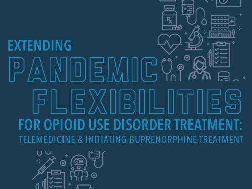 Graphic with the words "extending pandemic flexibilities for opiod use disorder treatment: telemedicine & initiating buprenorphine treatment
